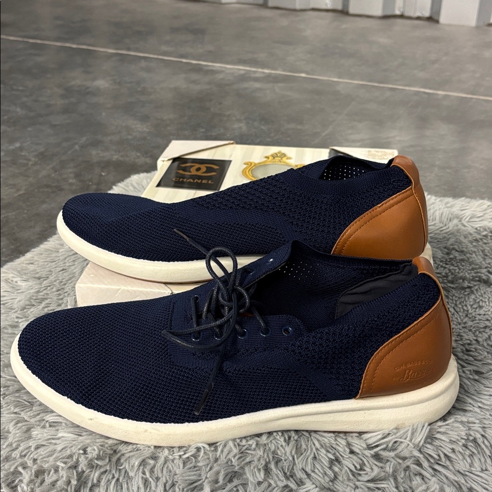 NWT G H Bass & Co Navy Knit Mesh Woven Sneakers Shoes Tan Brown Oxford Men’s 13 - Picture 9 of 16